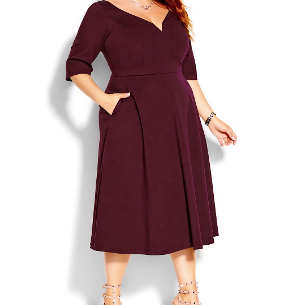 City Chic Cute Girl Elbow Dress - Ox Blood NWT